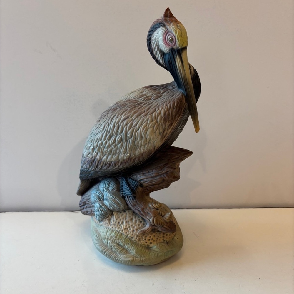 Brown Pelican Figurine, Coastal Bird Statue, Ocean Beach Bird Decor